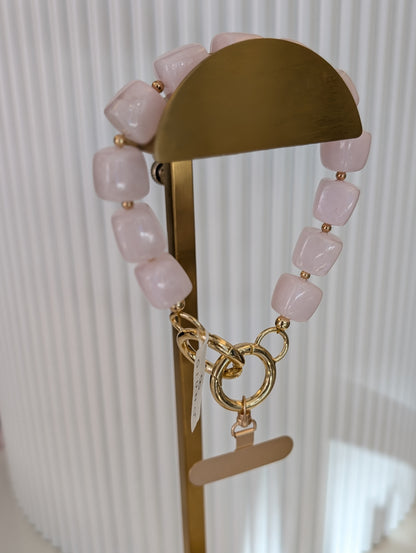 Telefoon koord vierkante kralen - Roze / goud