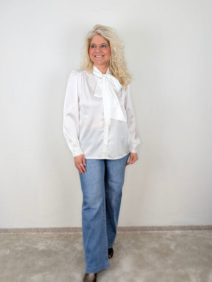 Vera silk strik blouse - Wit