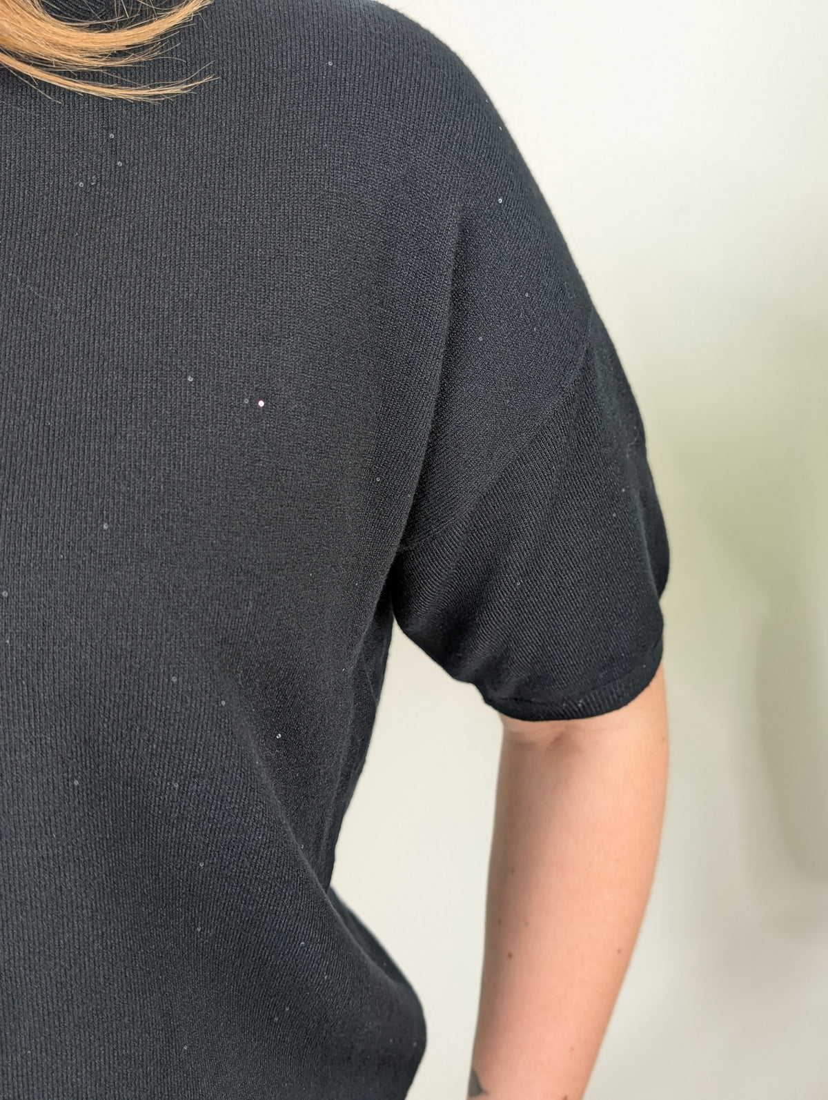 Sparkle knit top korte mouw - Zwart