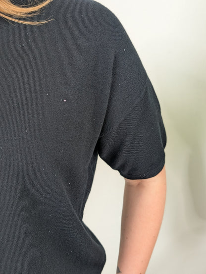 Sparkle knit top korte mouw - Zwart