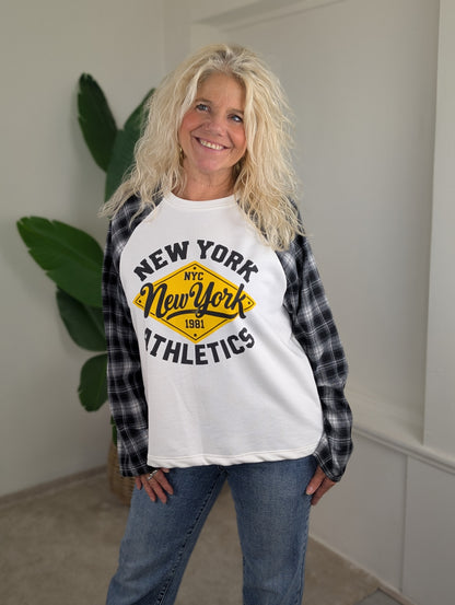 New york shirt met ruitjes mouw - Wit / zwart