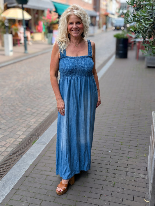 Jeans look boho jurk - Mid denim