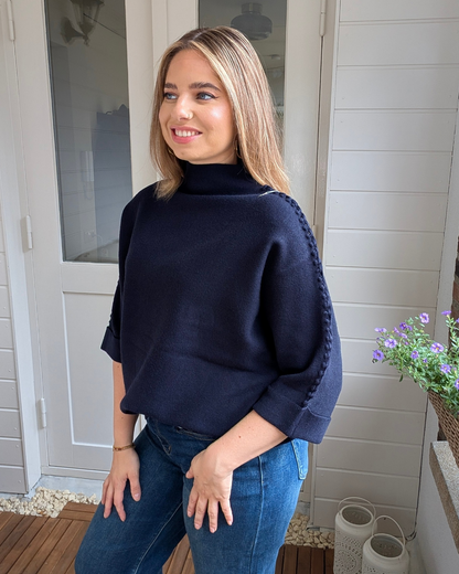 Trui met vlecht details - Donkerblauw