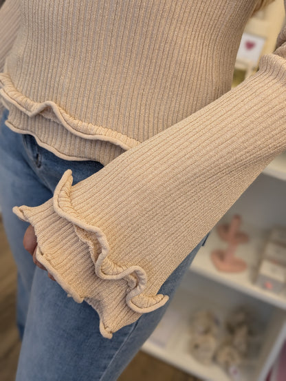 Olyf trui met een fijn glittertje - Beige