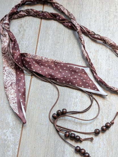 Print riem met sjaaltjes en kralen - Bruin / creme