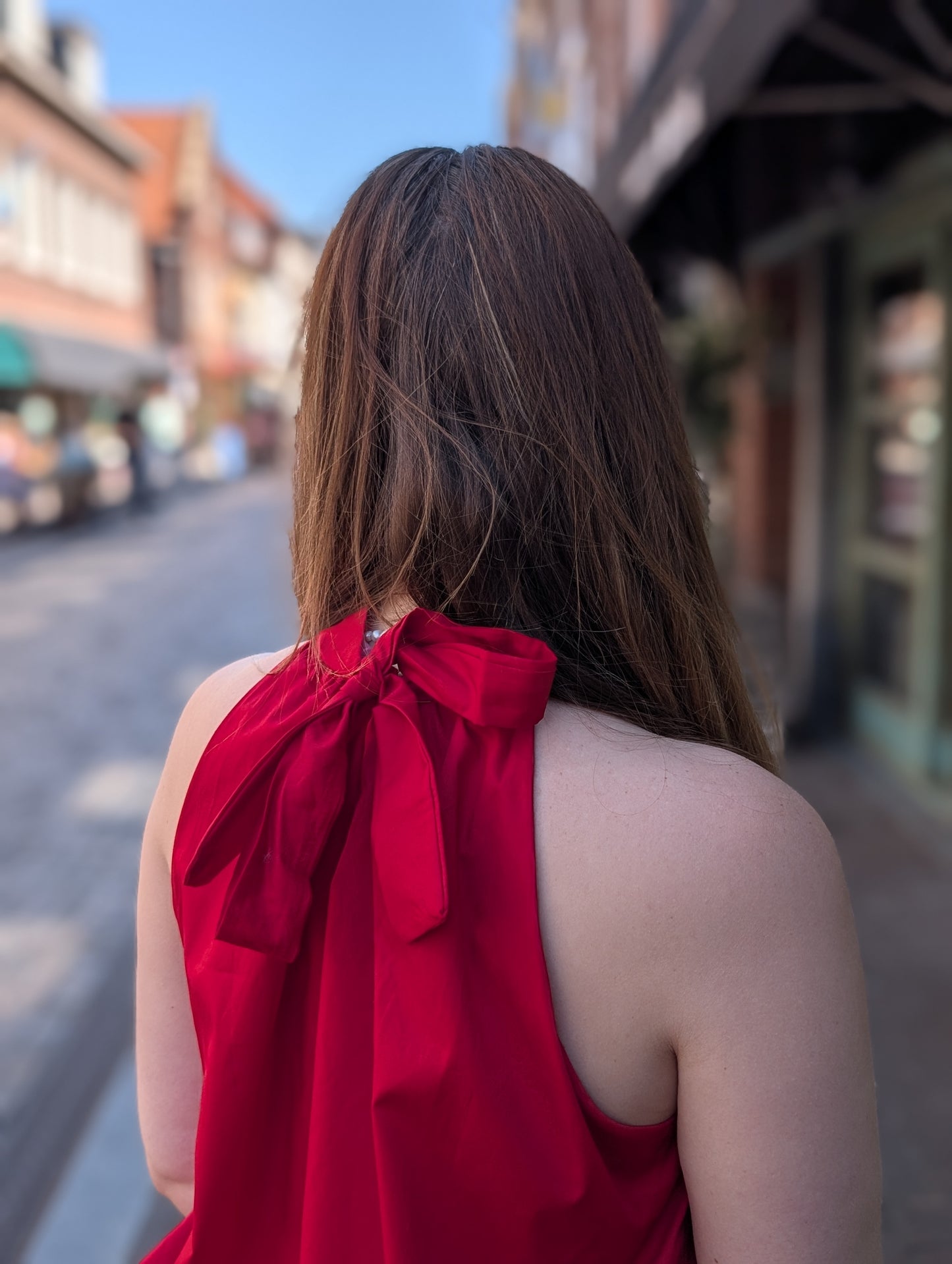 Halter ballon top met strik - Rood