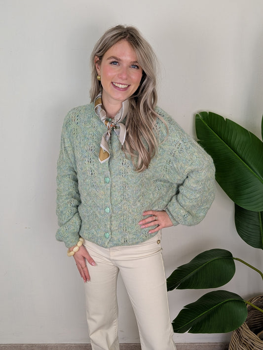 Ajourgebreid Vest met Hartjes knopen - Groen