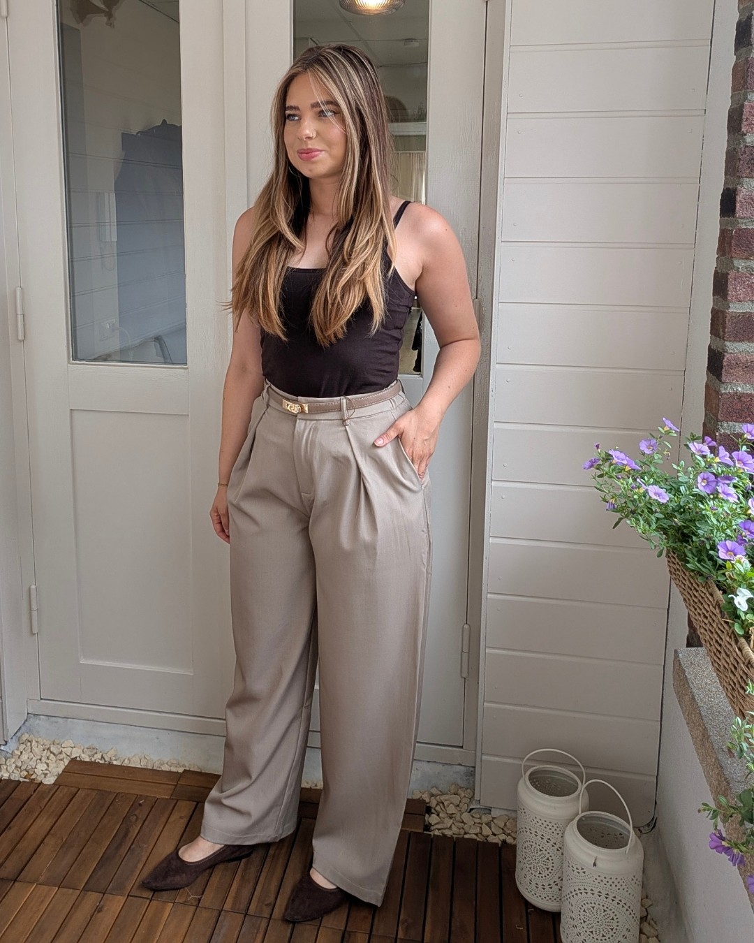 Pantalon Gwen met riem - Zand