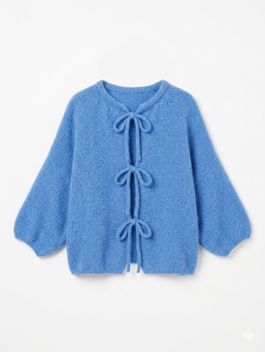 Bow Knit Cardigan - Kobaltblauw