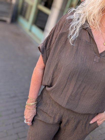 Blouse korte mouw Bibara - Bruin