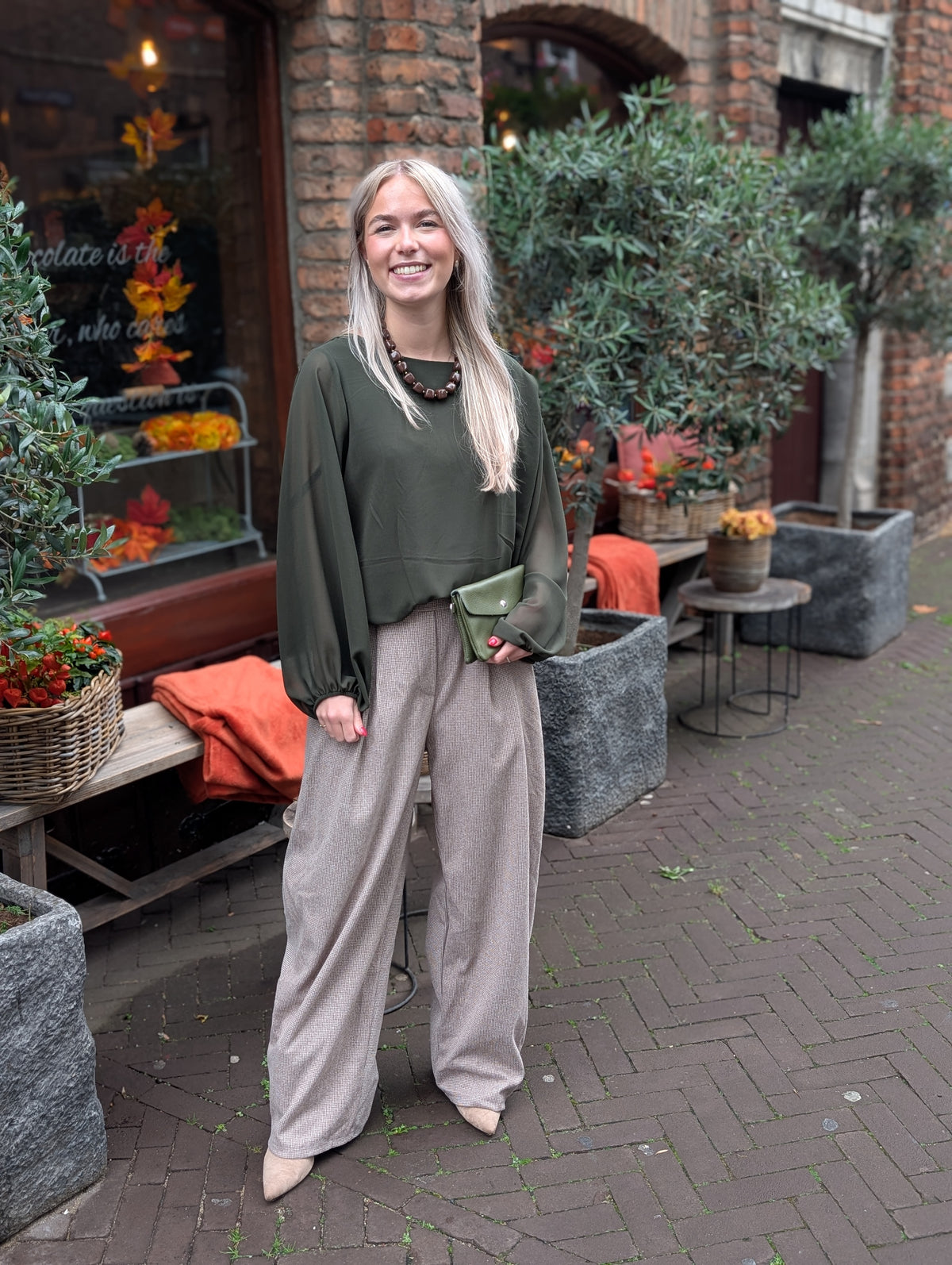 Hilde blouse met elastiek onderin - Groen