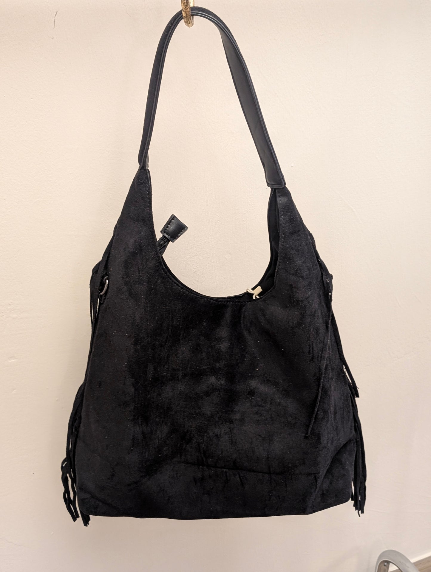 Faux Suède Fringe Bag - Zwart