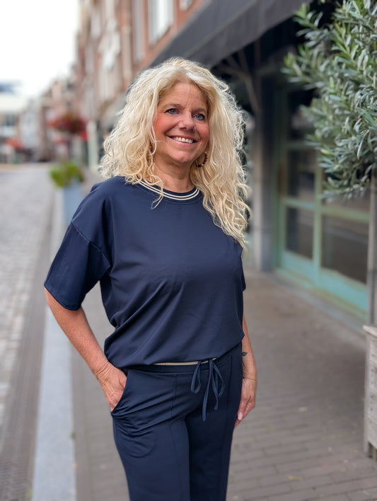 Travel shirt Linda met bies - Navy