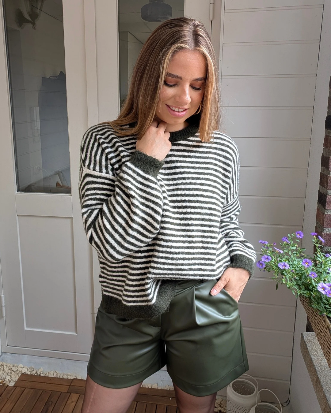Gestreepte Iconic Club trui - Groen/Off White