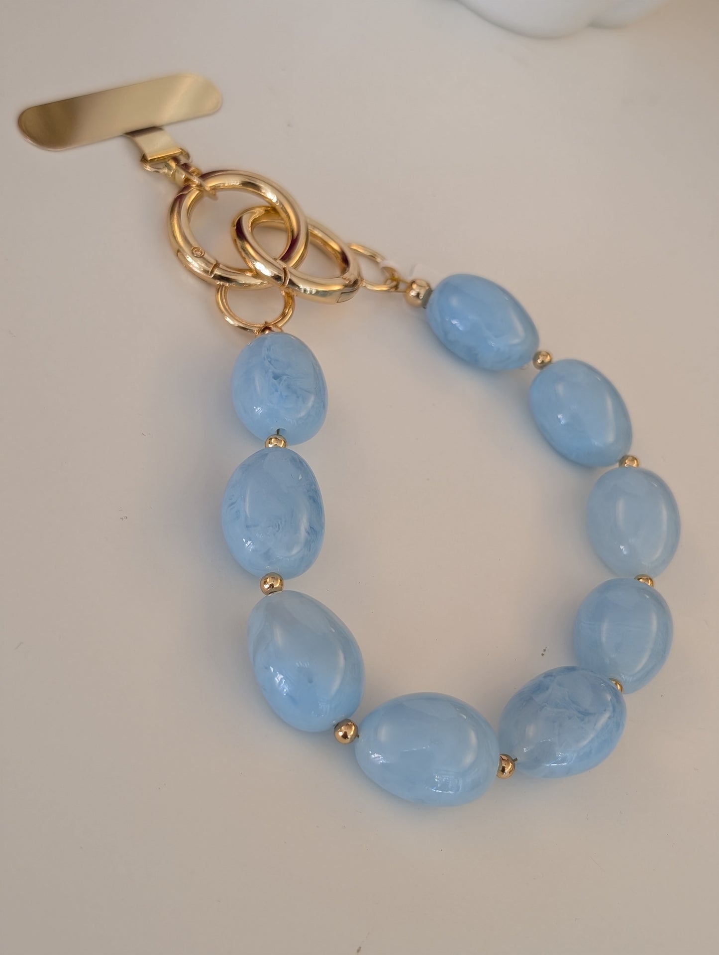 Telefoon koord ronde kralen - Blauw / goud