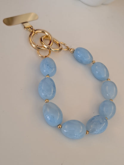 Telefoon koord ronde kralen - Blauw / goud