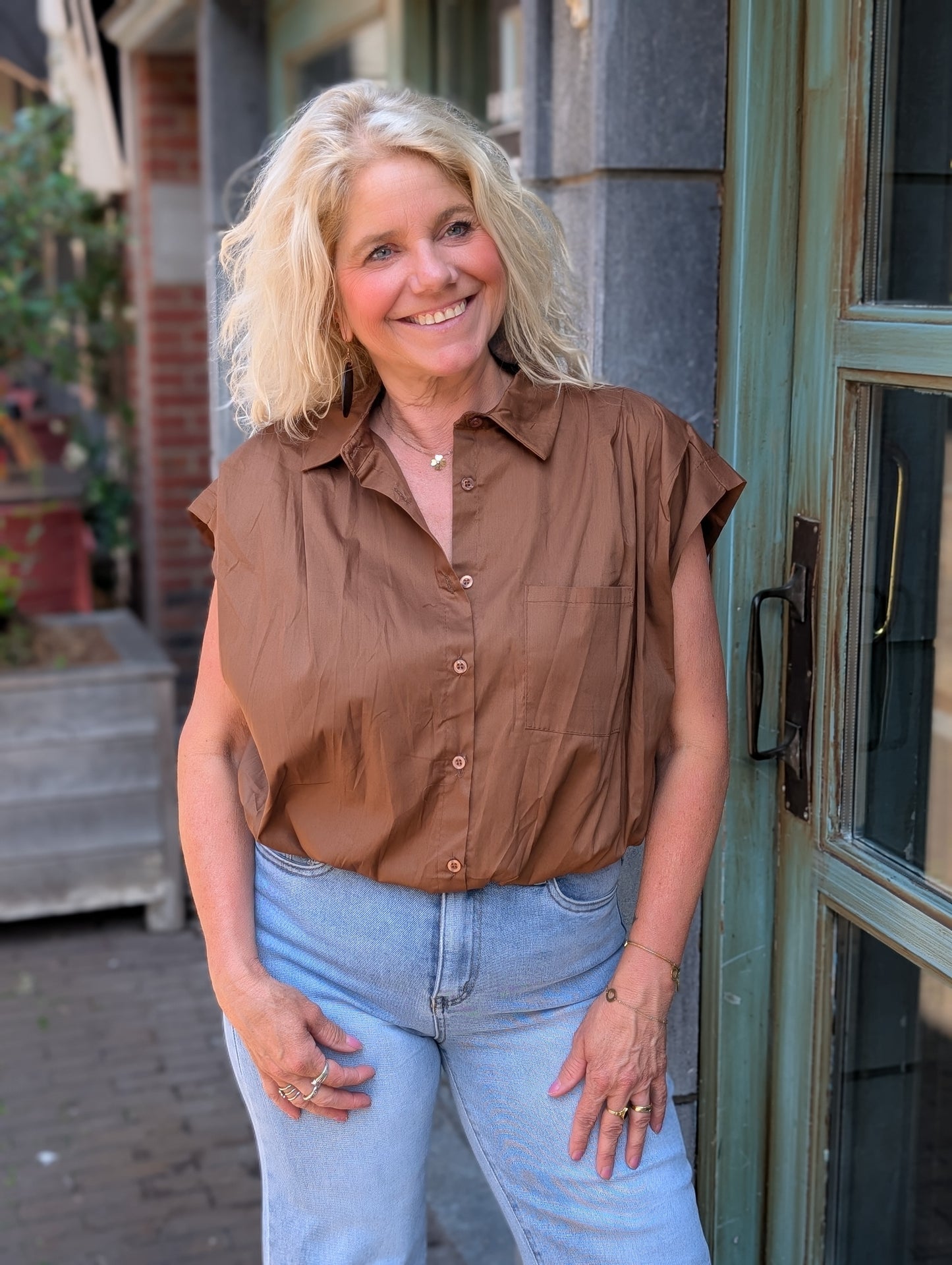 Katoenen blouse Veerle - Bruin