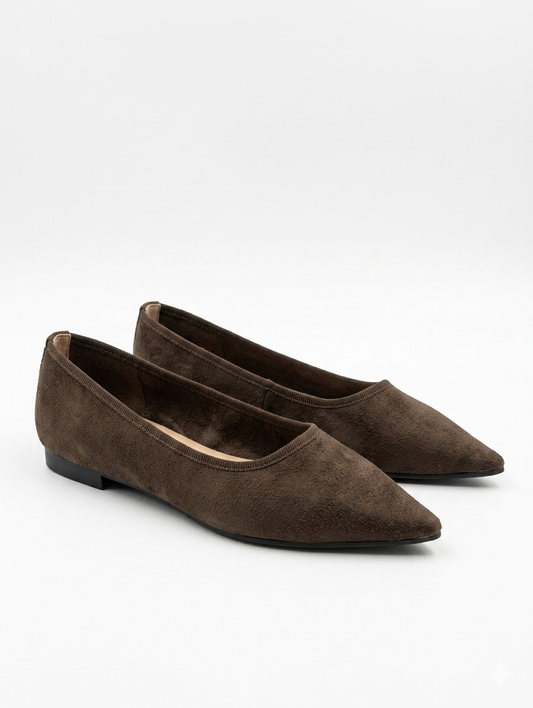 Suede Pointed Ballerina - Coffee