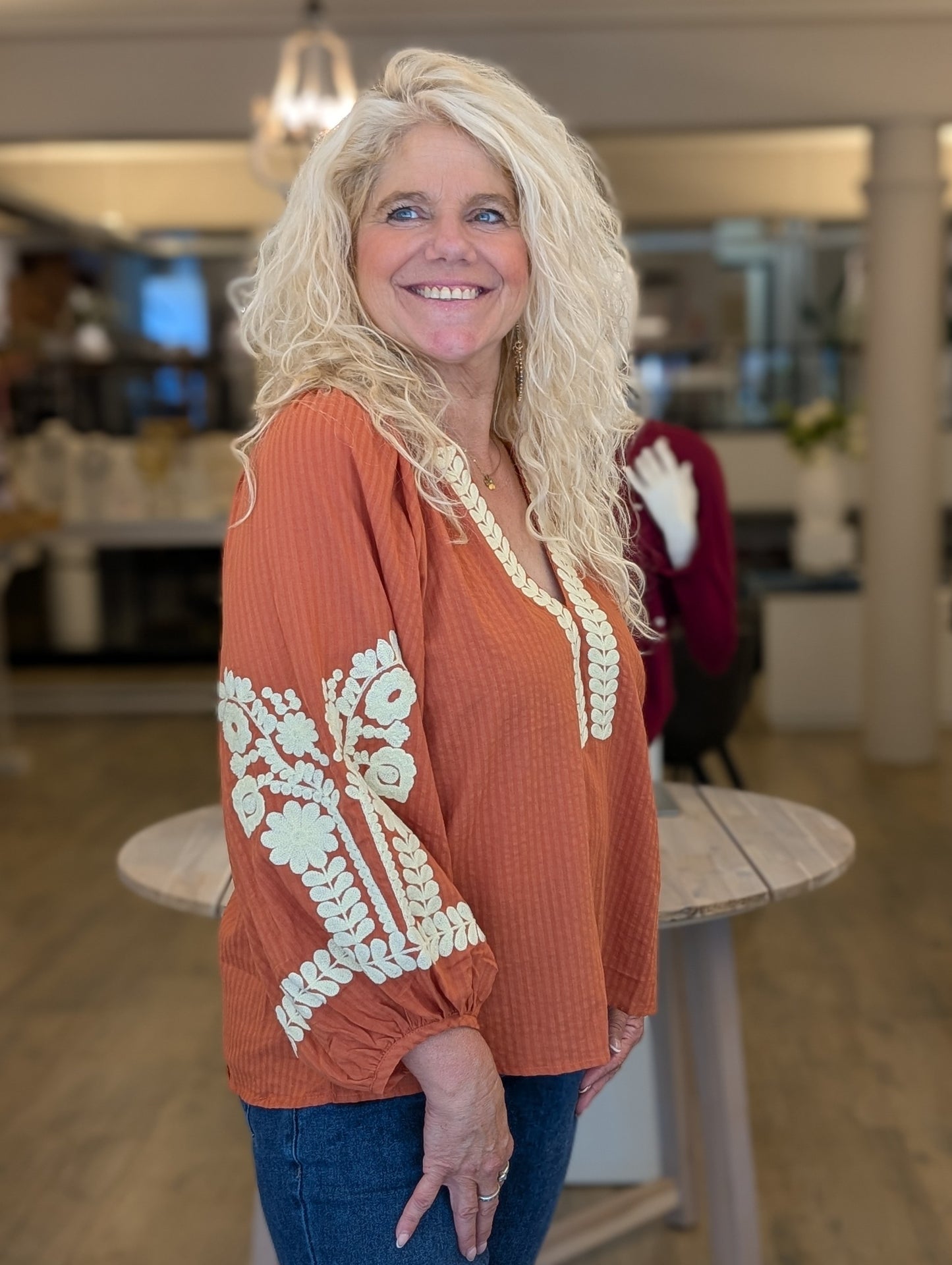 Katoenen blouse Marly - Warm orange/Ecru