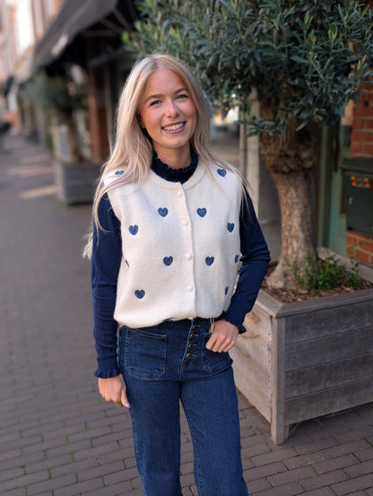 Hartjes gilet Juna - Ecru/Blauw