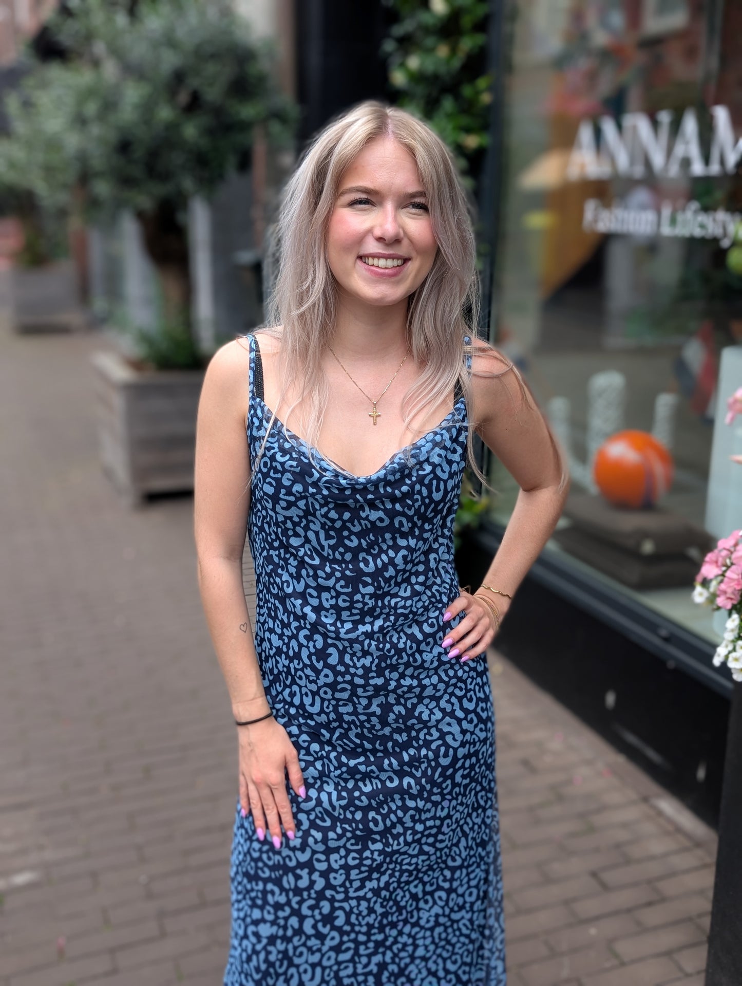 Panter mesh stof jurk - Blauw