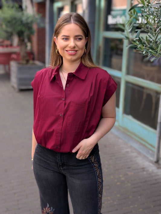 Bo blouse top met elastiek onderin - Bordeaux