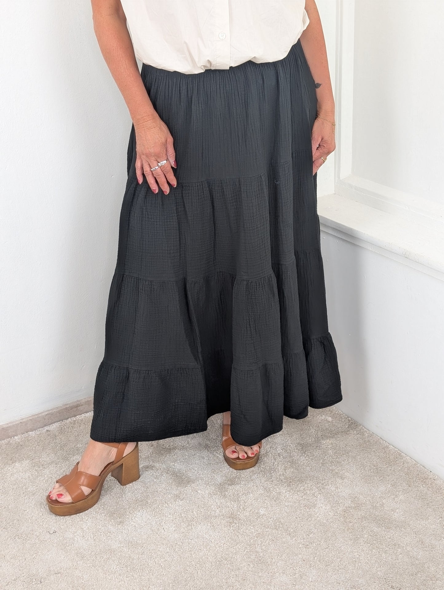 Katoenen Boho rok Klym- Zwart