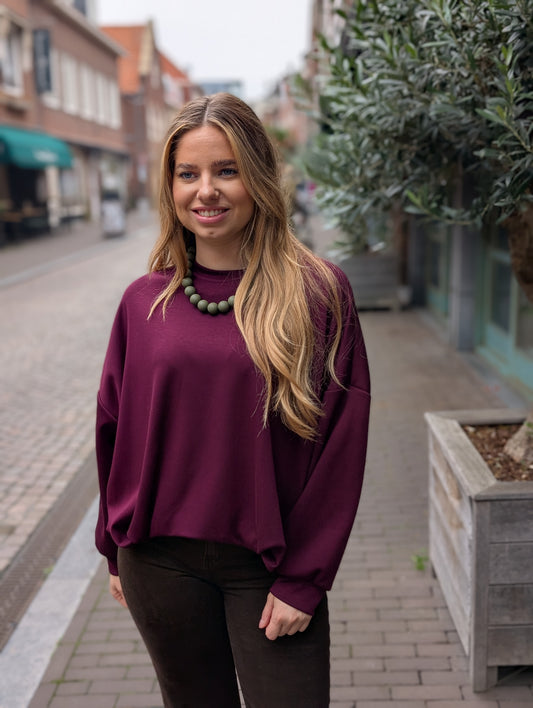 Moise jersey trui met elastiek onderin - Wijn rood