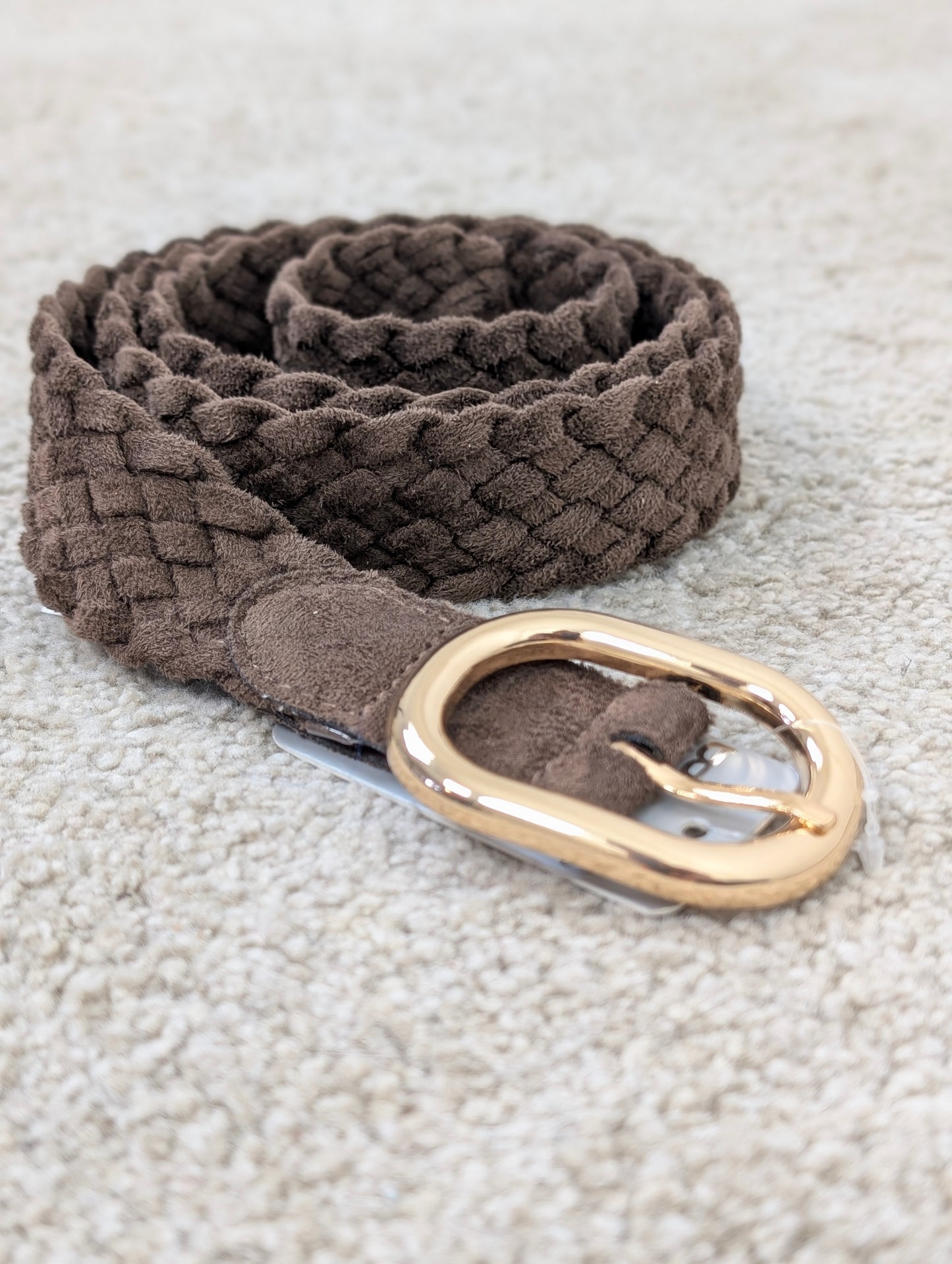 Gevlochten riem suède look - Bruin