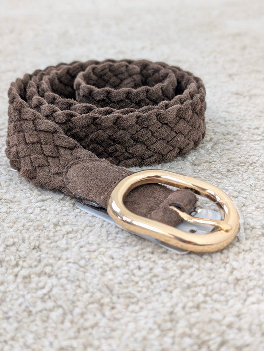 Gevlochten riem suède look - Bruin