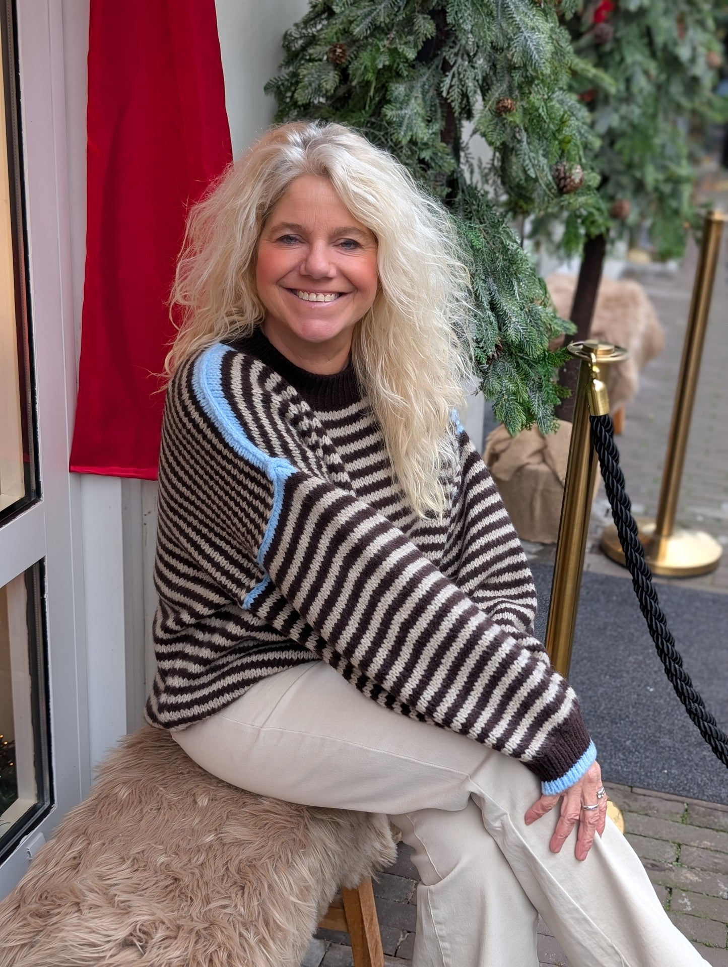 Gebreide trui Semra - Bruin/Blauw