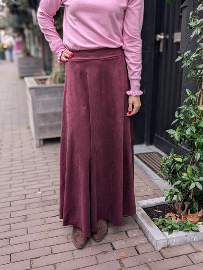 Suzi suède look lange rok - Wijnrood