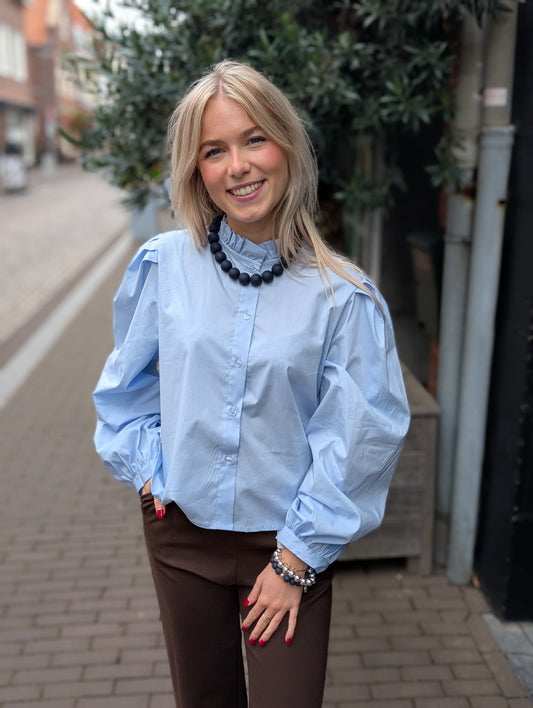 Mayke blouse met ruffle - Licht blauw