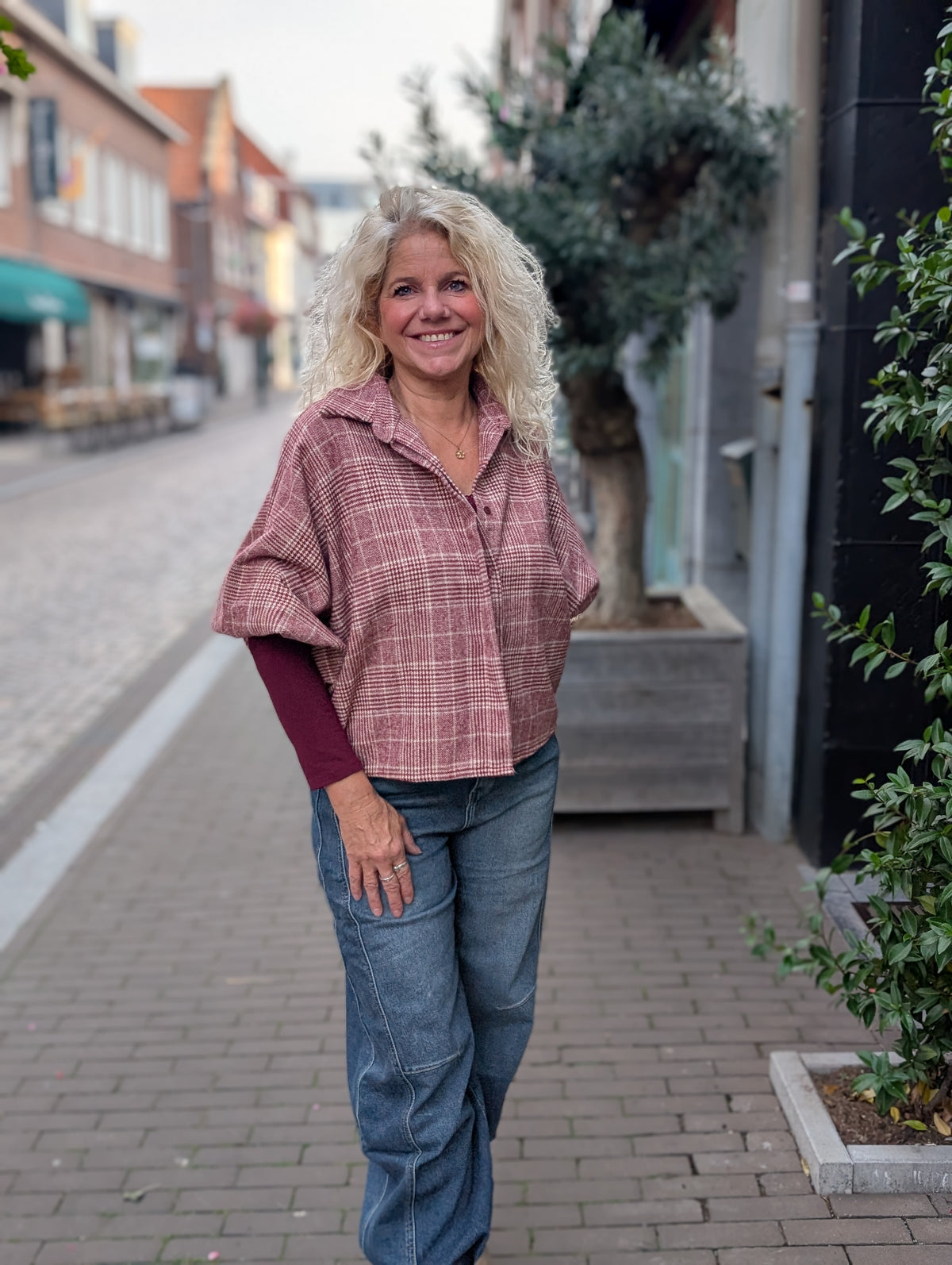 Karam ruitjes blouse - Bordeaux / creme