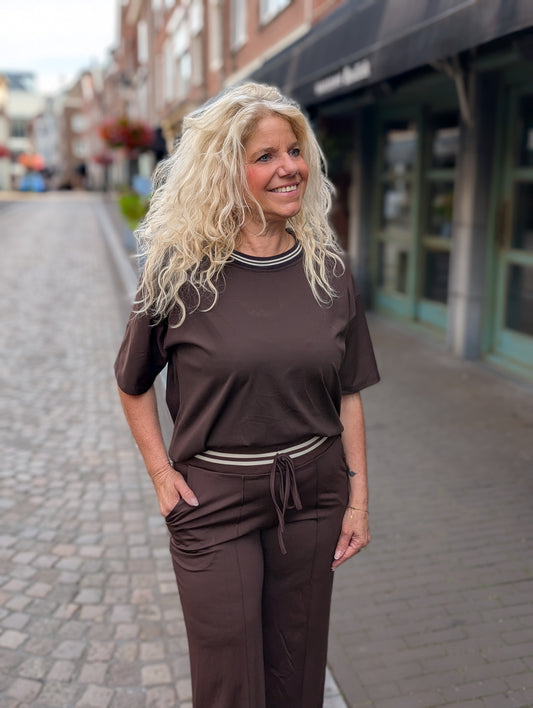 Travel shirt Linda met bies - Bruin