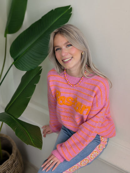 Gestreepte Boston trui - Roze