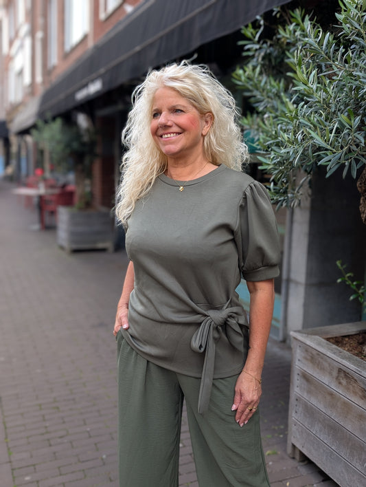 Lis strik shirt met pof mouw - Groen