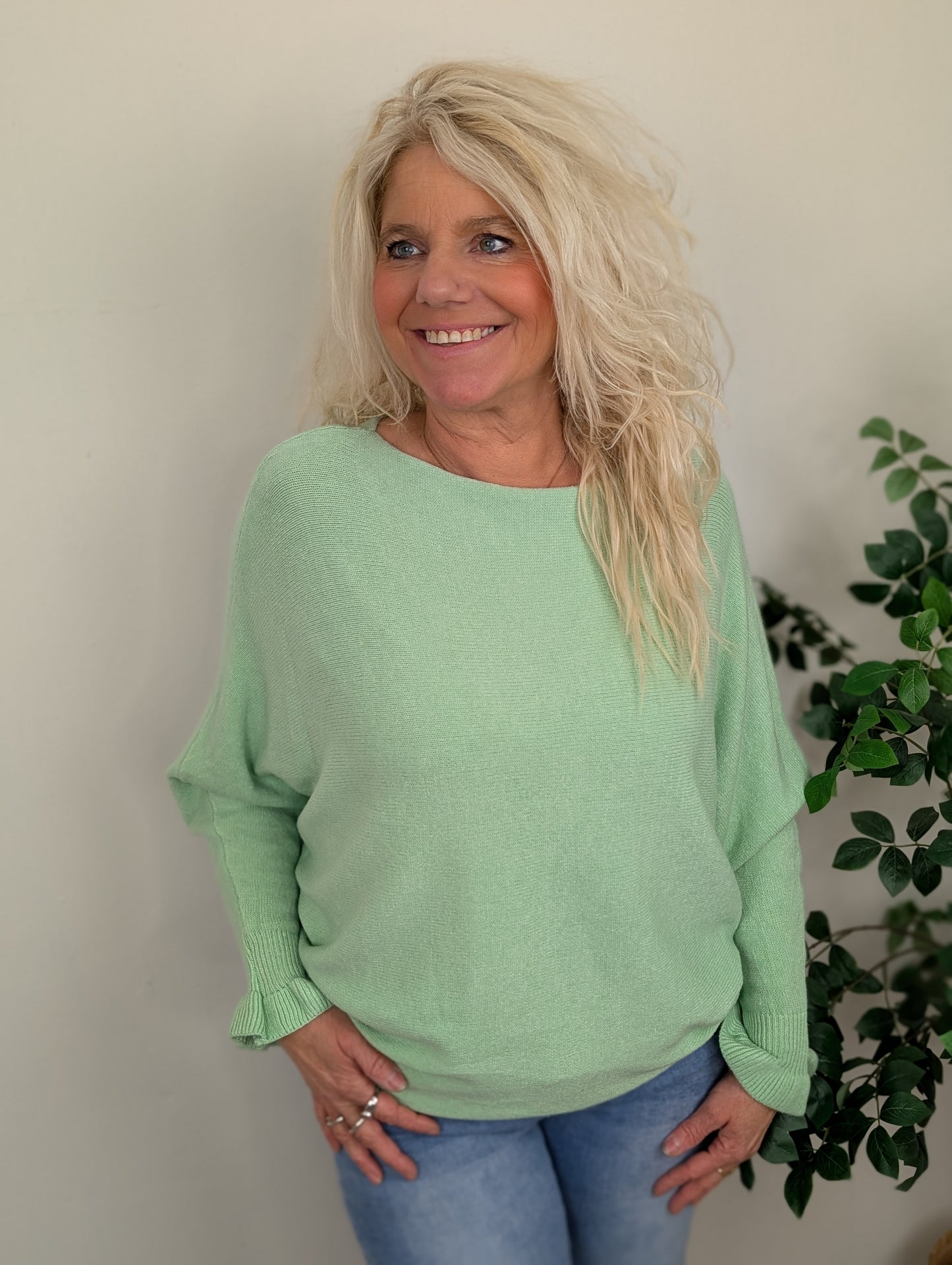 Mara vleermuis mouw trui - Mint groen