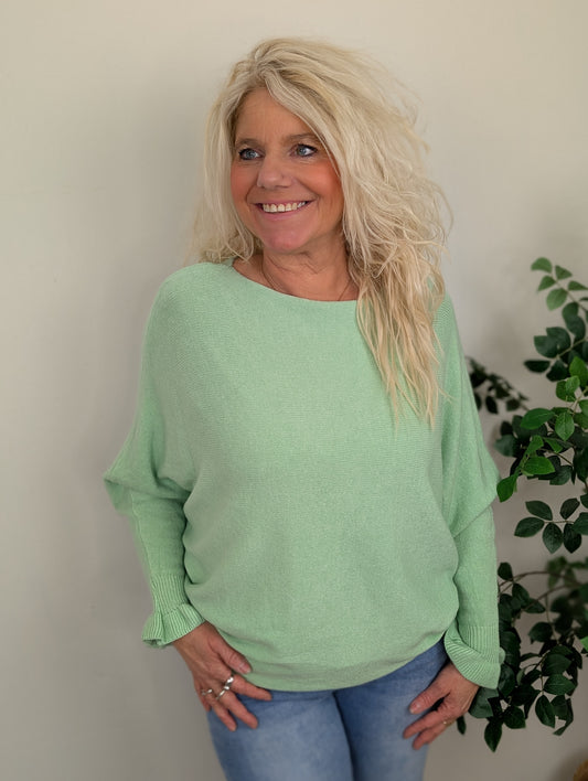 Mara vleermuis mouw trui - Mint groen