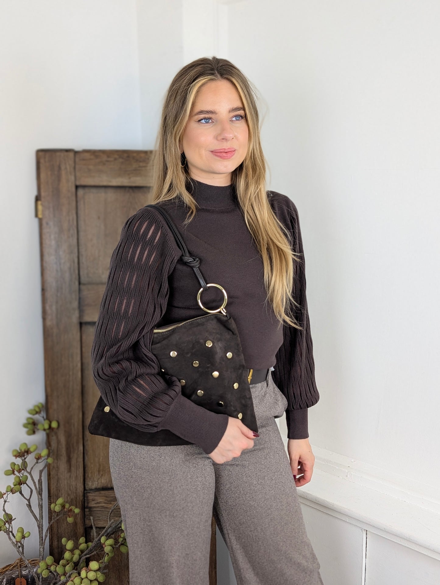 Norah tas studs - Donker bruin