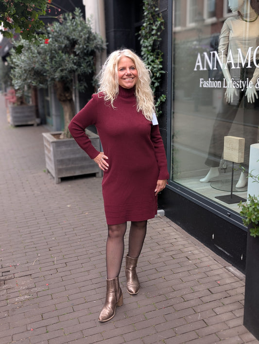 Tessa jurk met col - Bordeaux rood