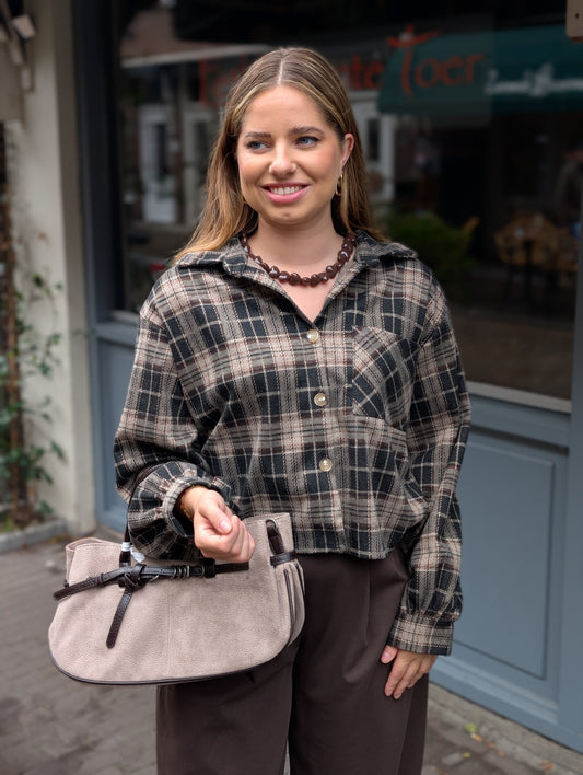 Bo ruiten blouse - Bruin / taupe