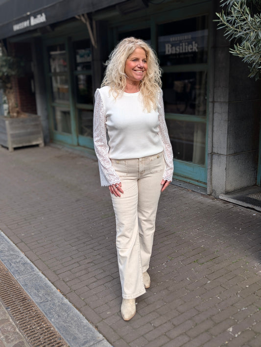 Wide leg jeans washed Renske - Beige