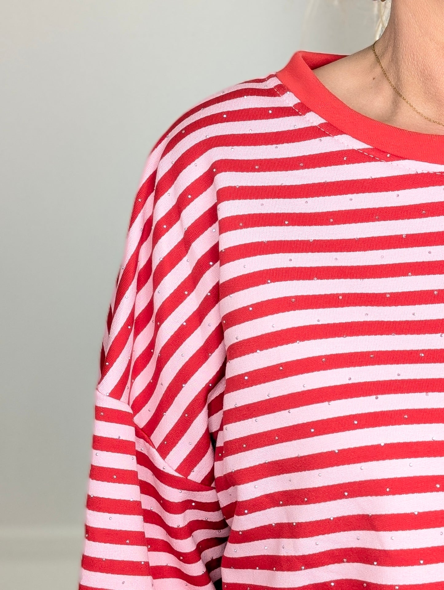 Gestreept shirt shimmer - Roze / Rood