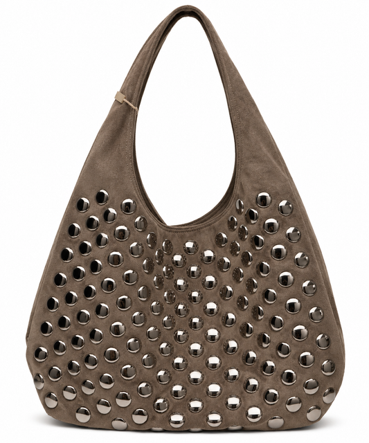 Shopper met studs en rits - Taupe