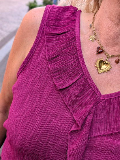 Patty ruffle top met v-hals - Magenta