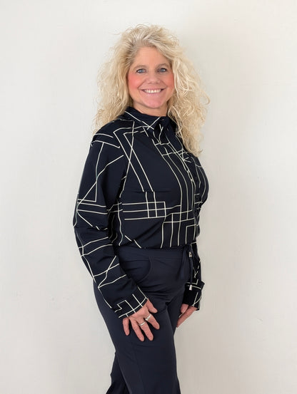 Mi Piace Karin blouse - Dark blue/ kit geometric line
