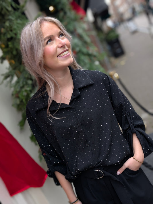 Florien glitter strik blouse - Zwart/ zilver