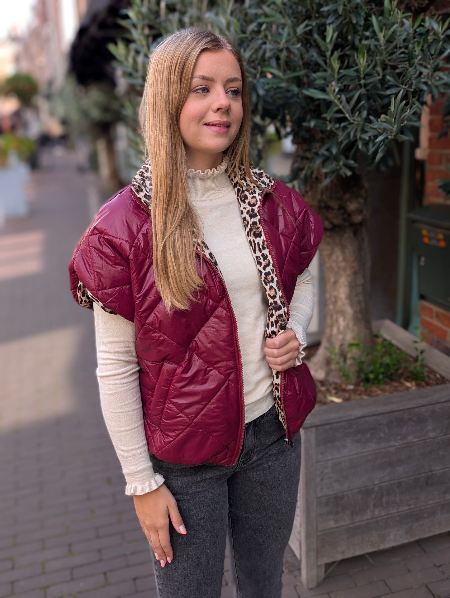 Bodywarmer Emma met panter voering - Bordeaux