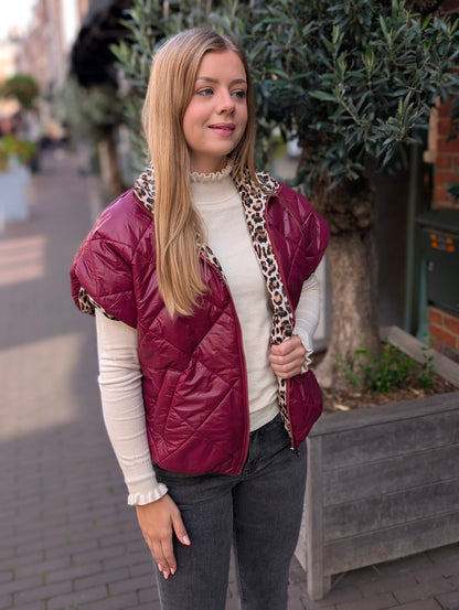 Bodywarmer Emma met panter voering - Bordeaux